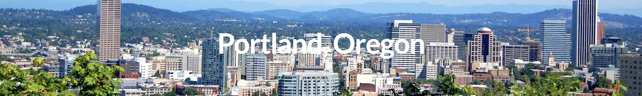 An image of the Portland skyline with the words Portland, Oregon
