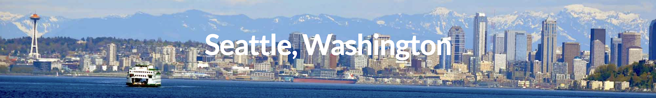 An image of the Seattle skyline with the words Seattle, Washington